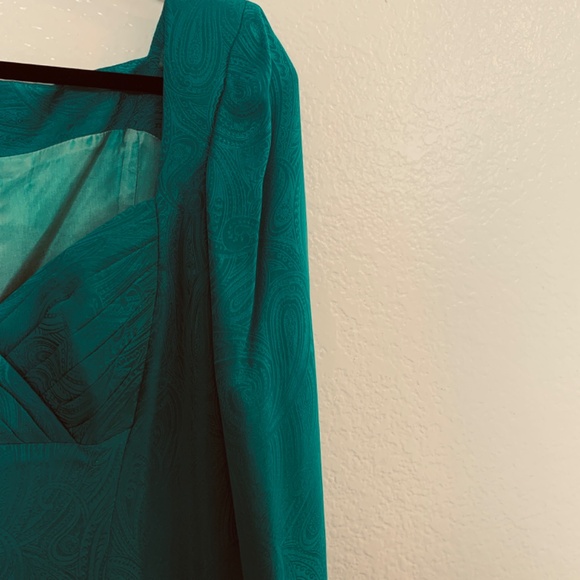 Vintage Gillian Silk Dress Size 10 Teal Green Blue Sweetheart Neckline Paisley - Picture 7 of 14